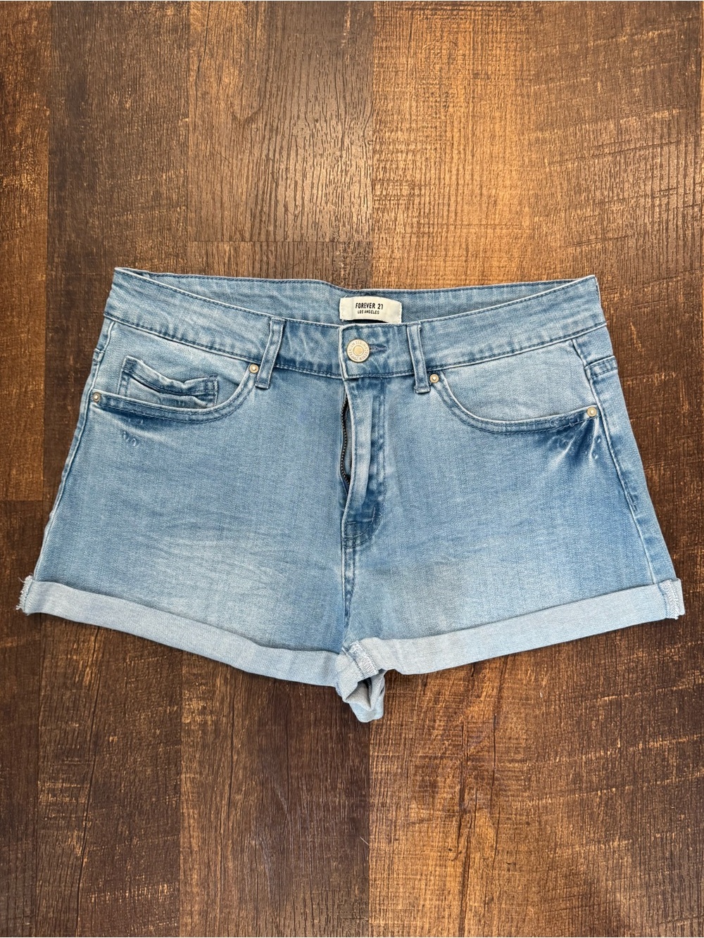 Forever21 light wash denim cuffed shorts